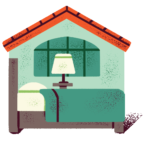a room with a bed and a lamp.