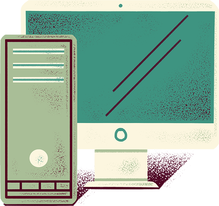 An illustration of a computer and a monitor.