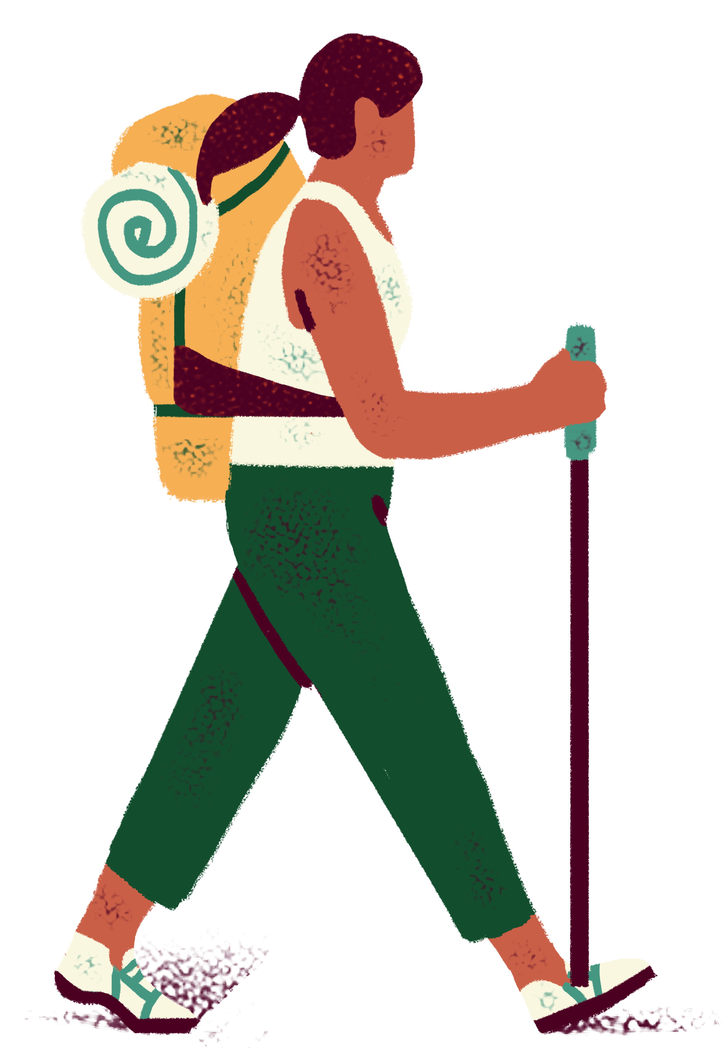 a man walking with a backpack and a cane.