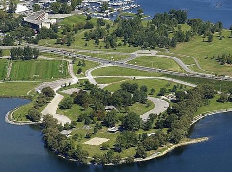 an aerial view of a large body of water.