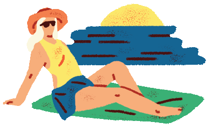 a person sitting on a towel on the beach.