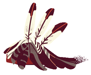 a drawing of a red and white flower on a black background.