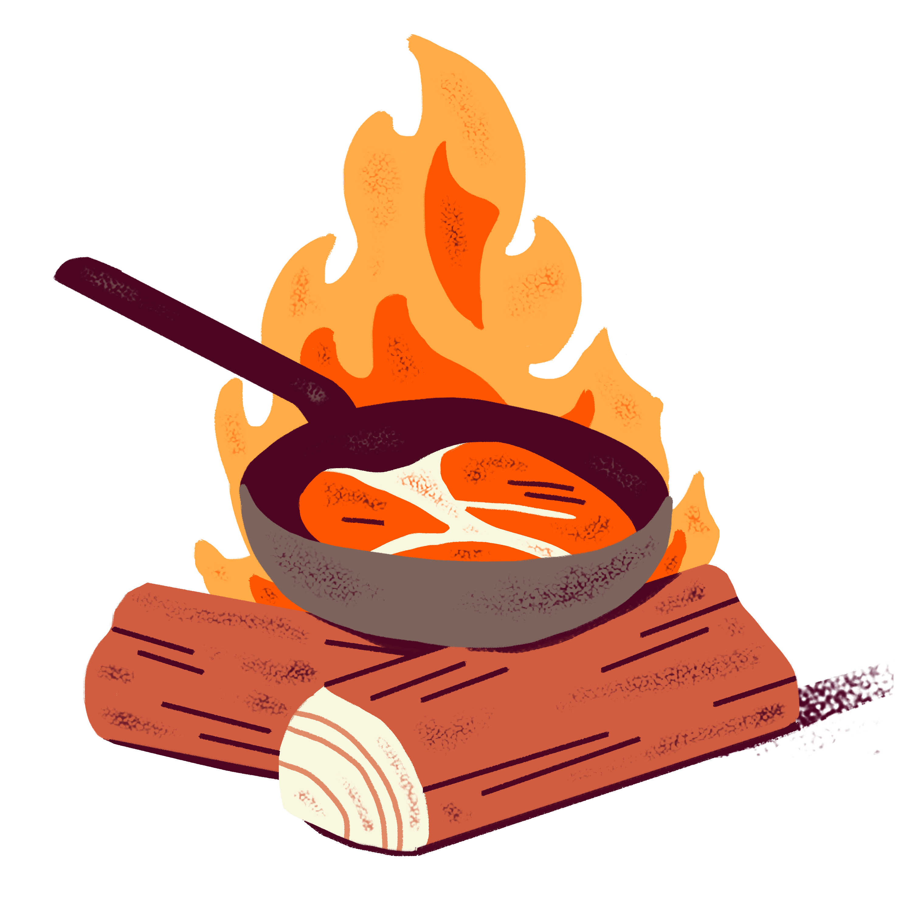 a frying pan filled with food on top of a fire.