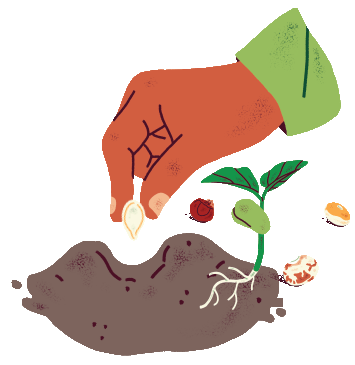 a hand that is holding a plant in the dirt.