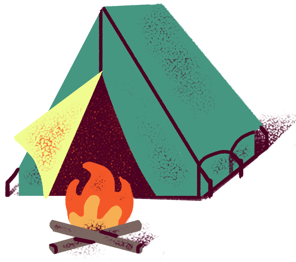 a drawing of a tent with a fire inside of it.