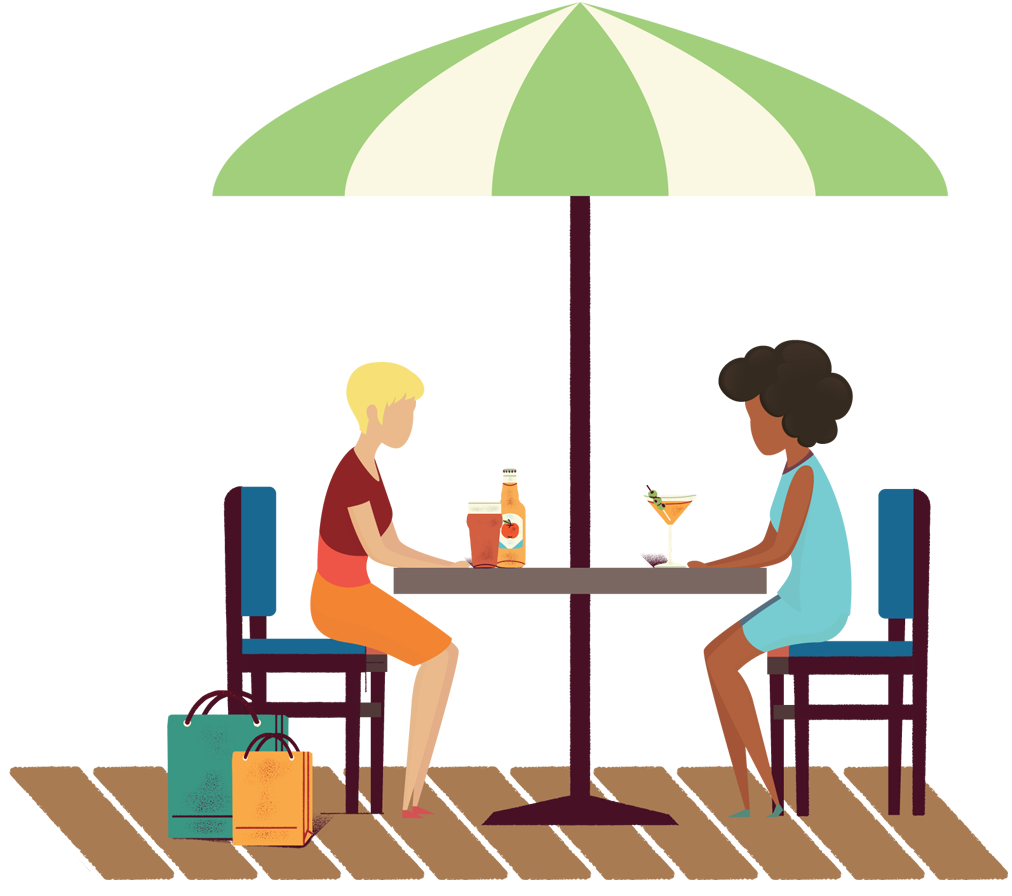 a couple of people sitting at a table.