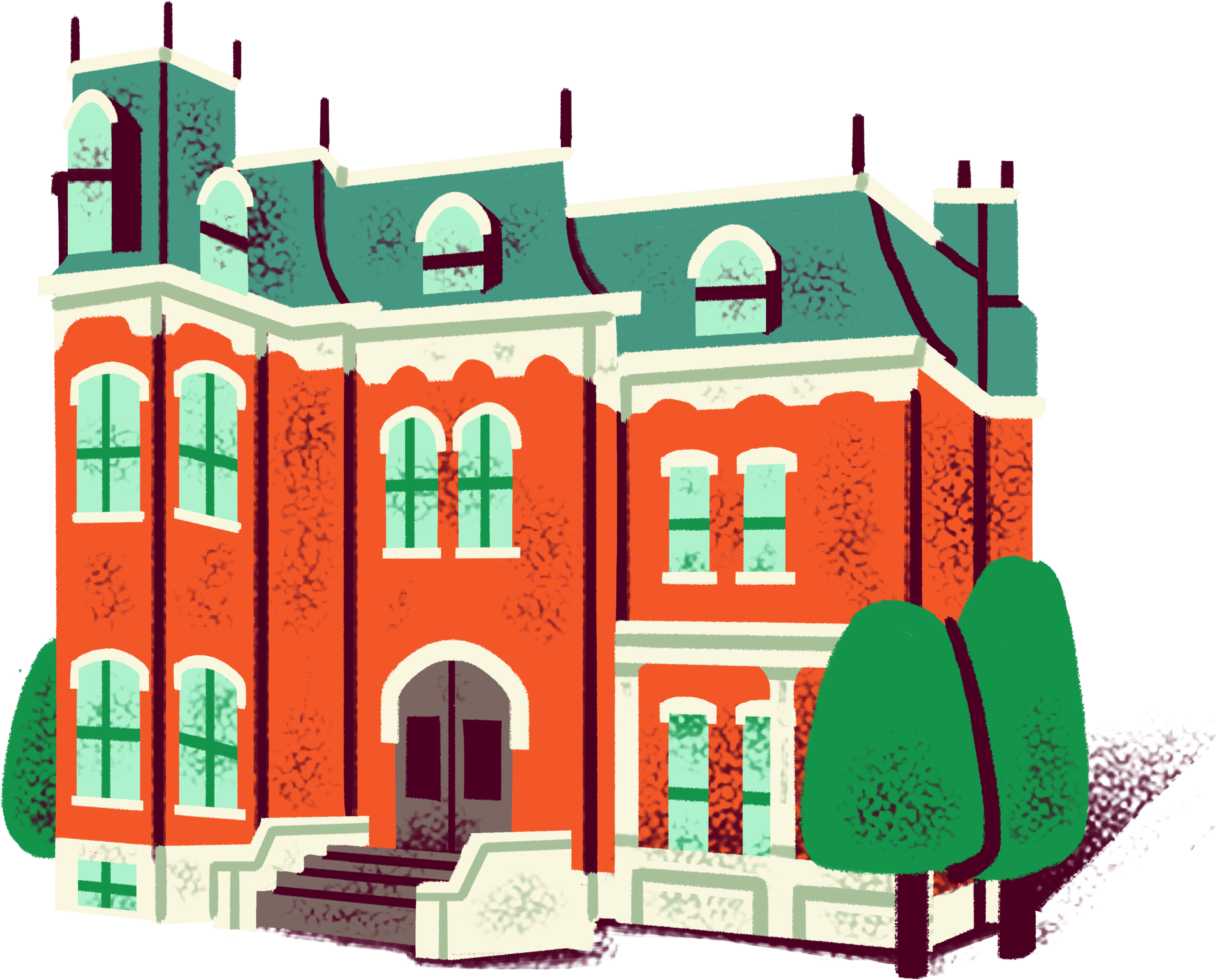 Illustration of a historic building from the 1800s