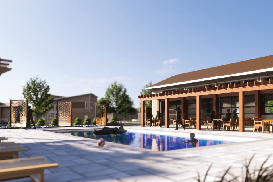 a house with a pool in the middle of it.
