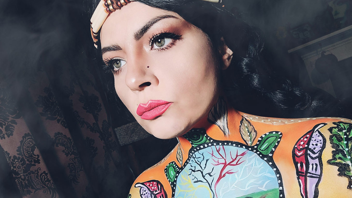 a close up of a person with makeup on.