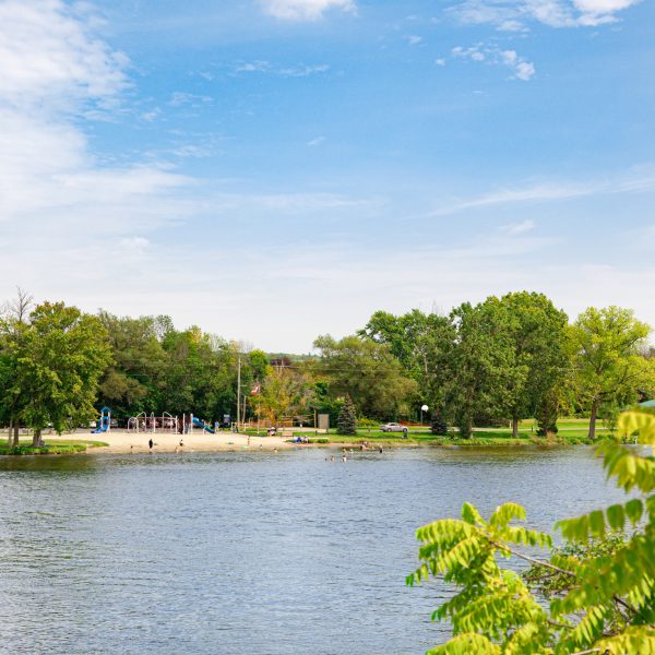 A lake in a park.
