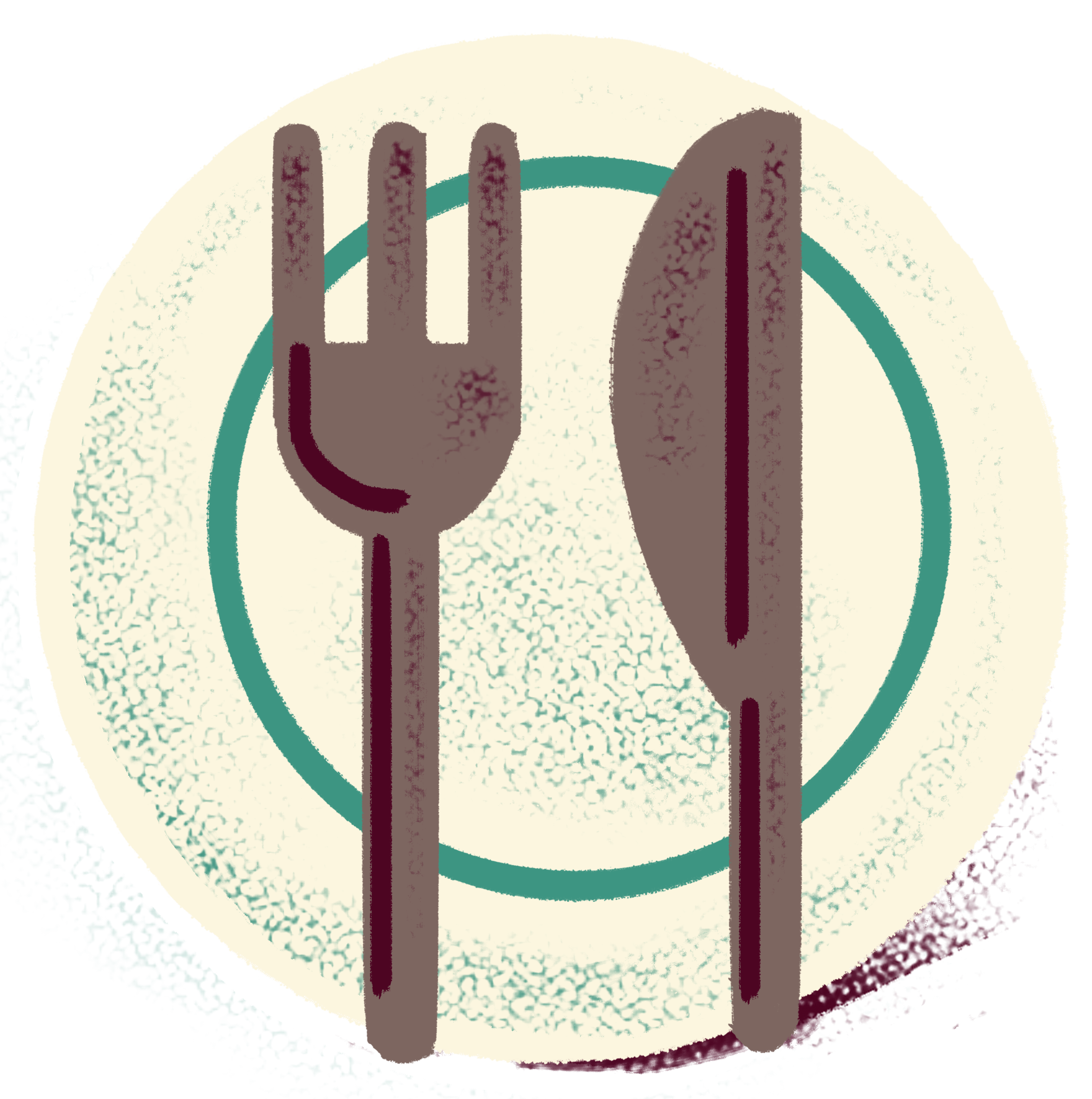 Illustration of a plate with a knife and fork on top