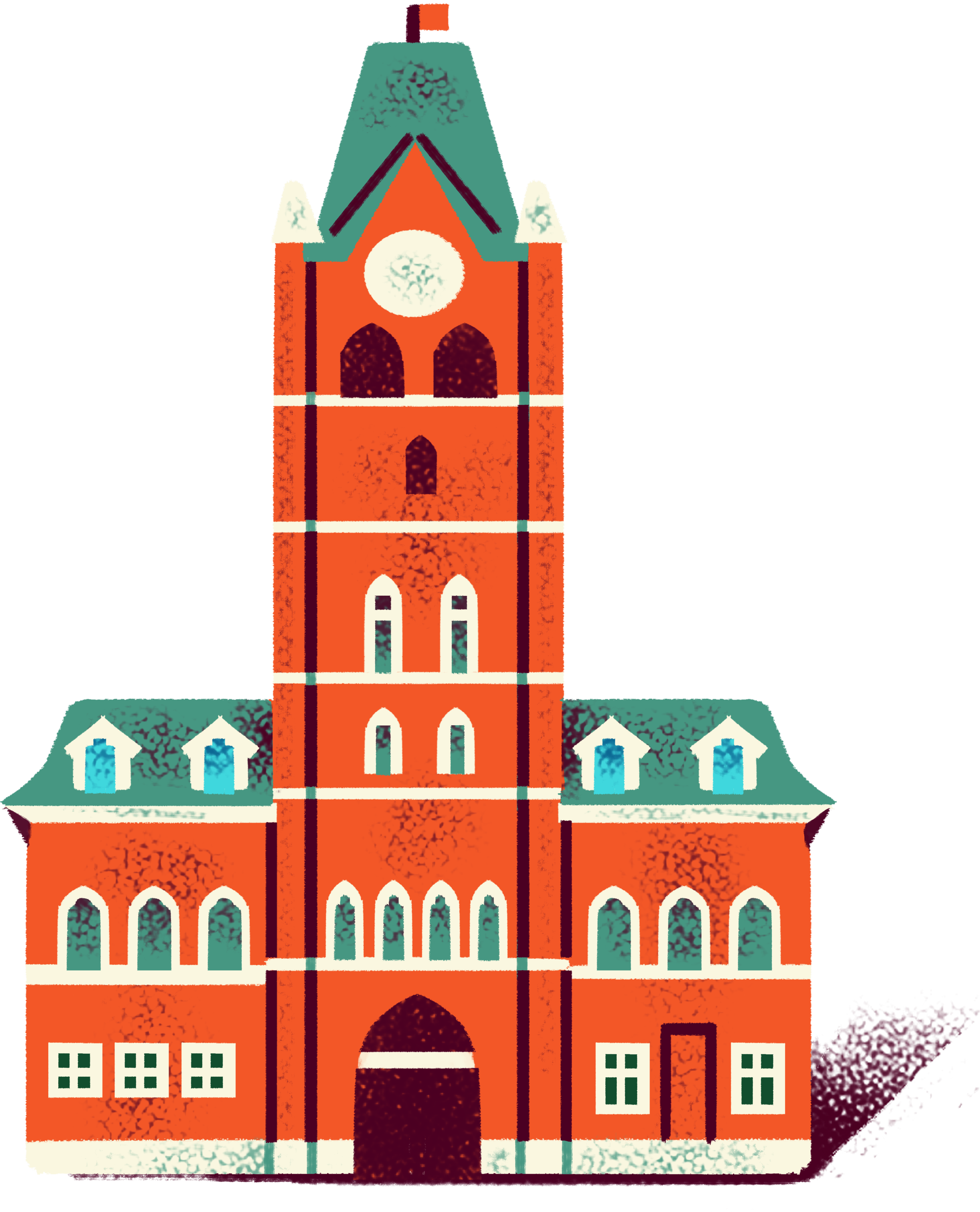 Illustration of a city hall with clock tower