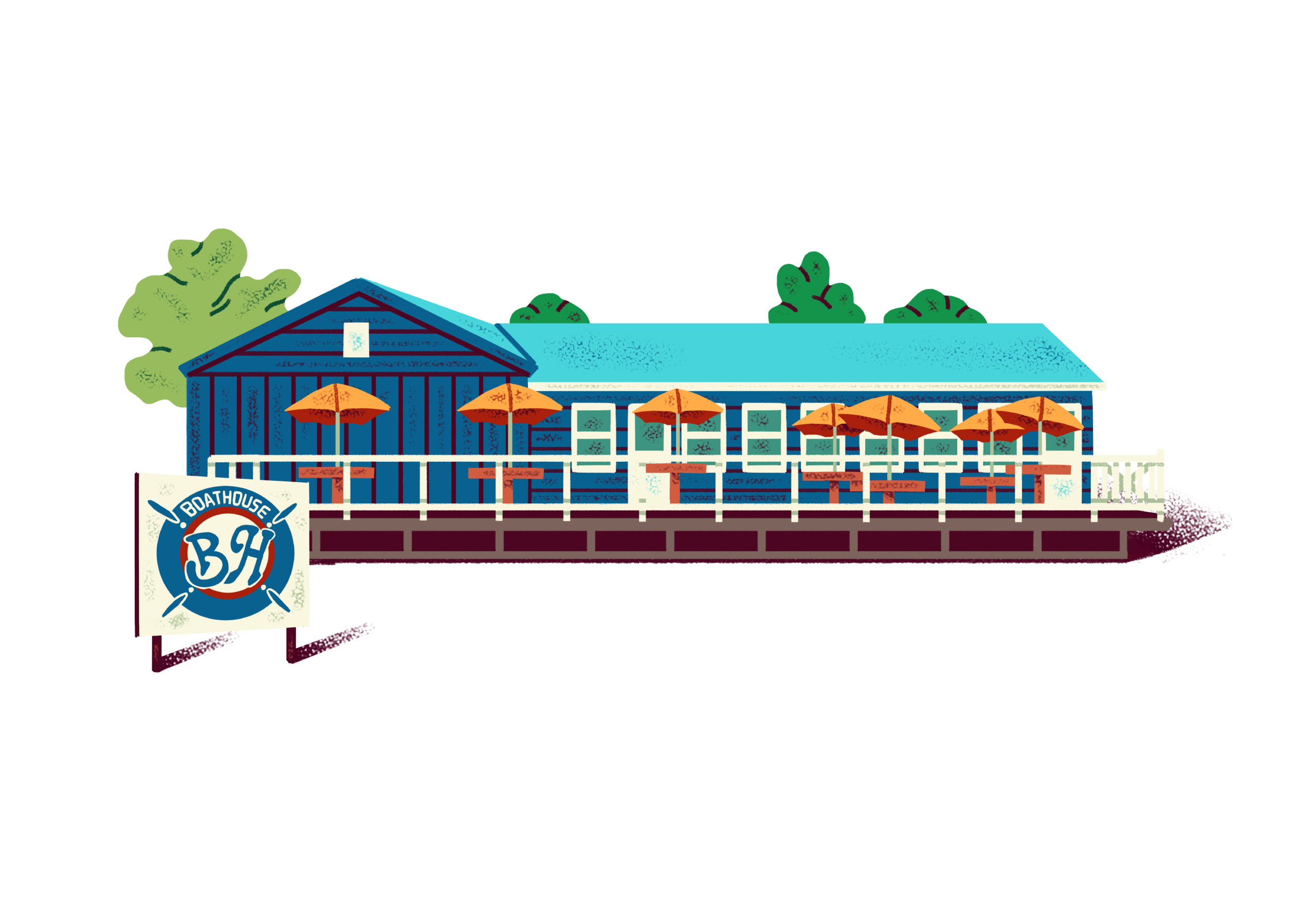 Illustrated icon of a waterfront patio