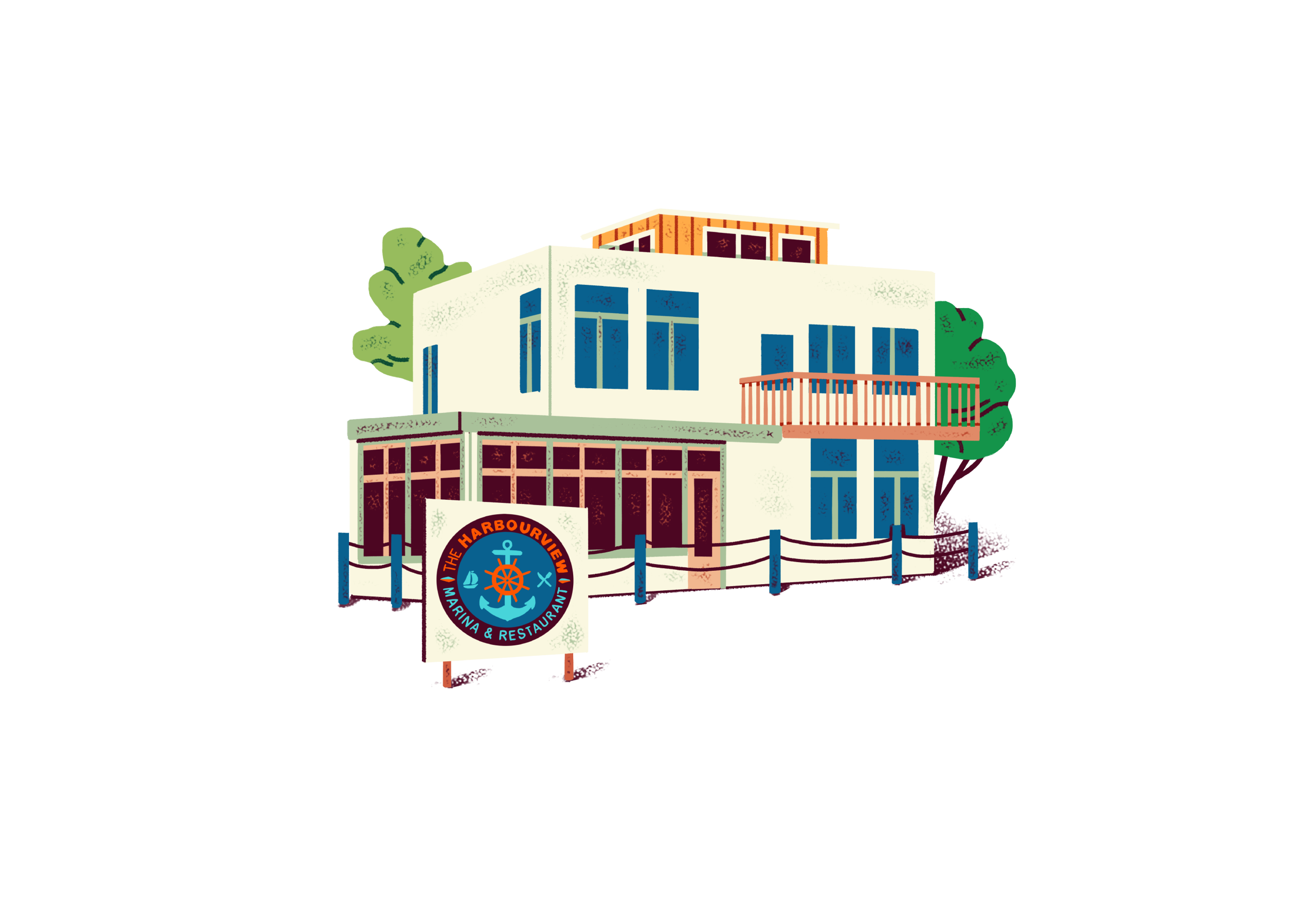 Illustrated icon of a waterfront patio