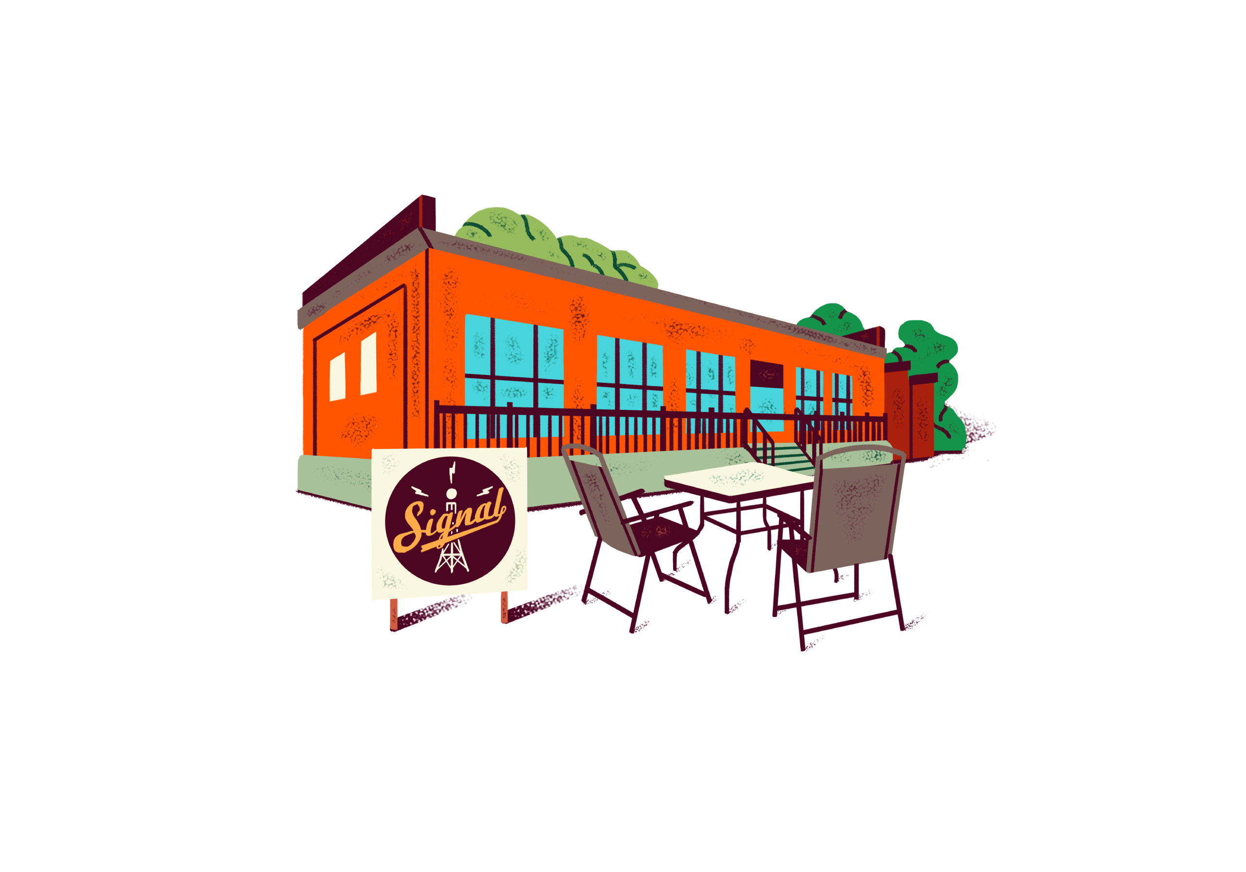 Illustrated icon of a waterfront patio