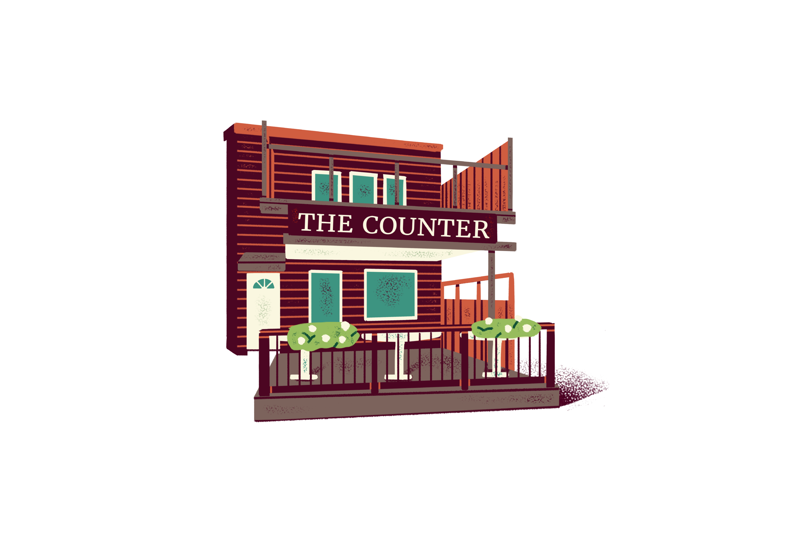 Illustrated icon of a waterfront patio