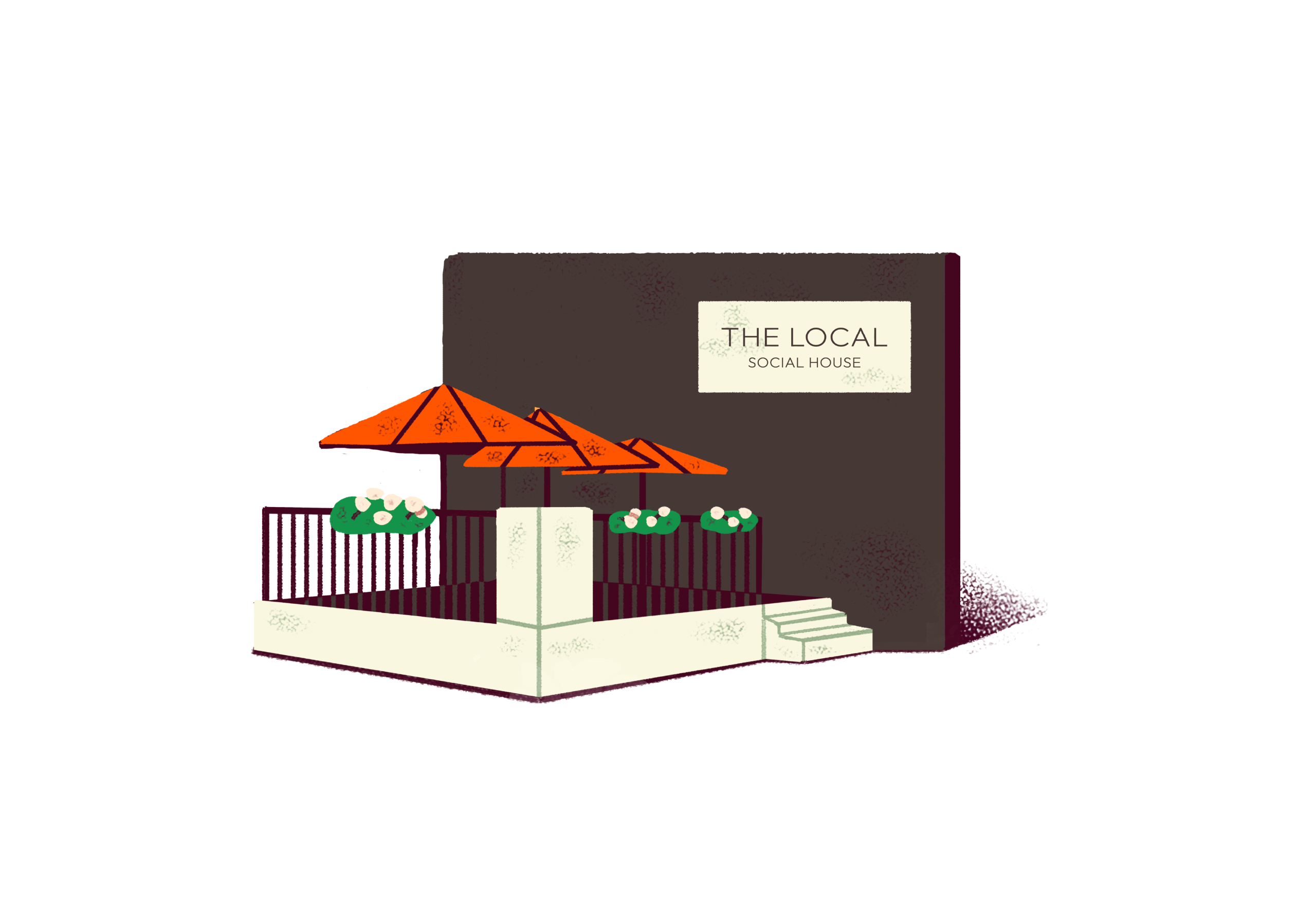 Illustrated icon of a waterfront patio