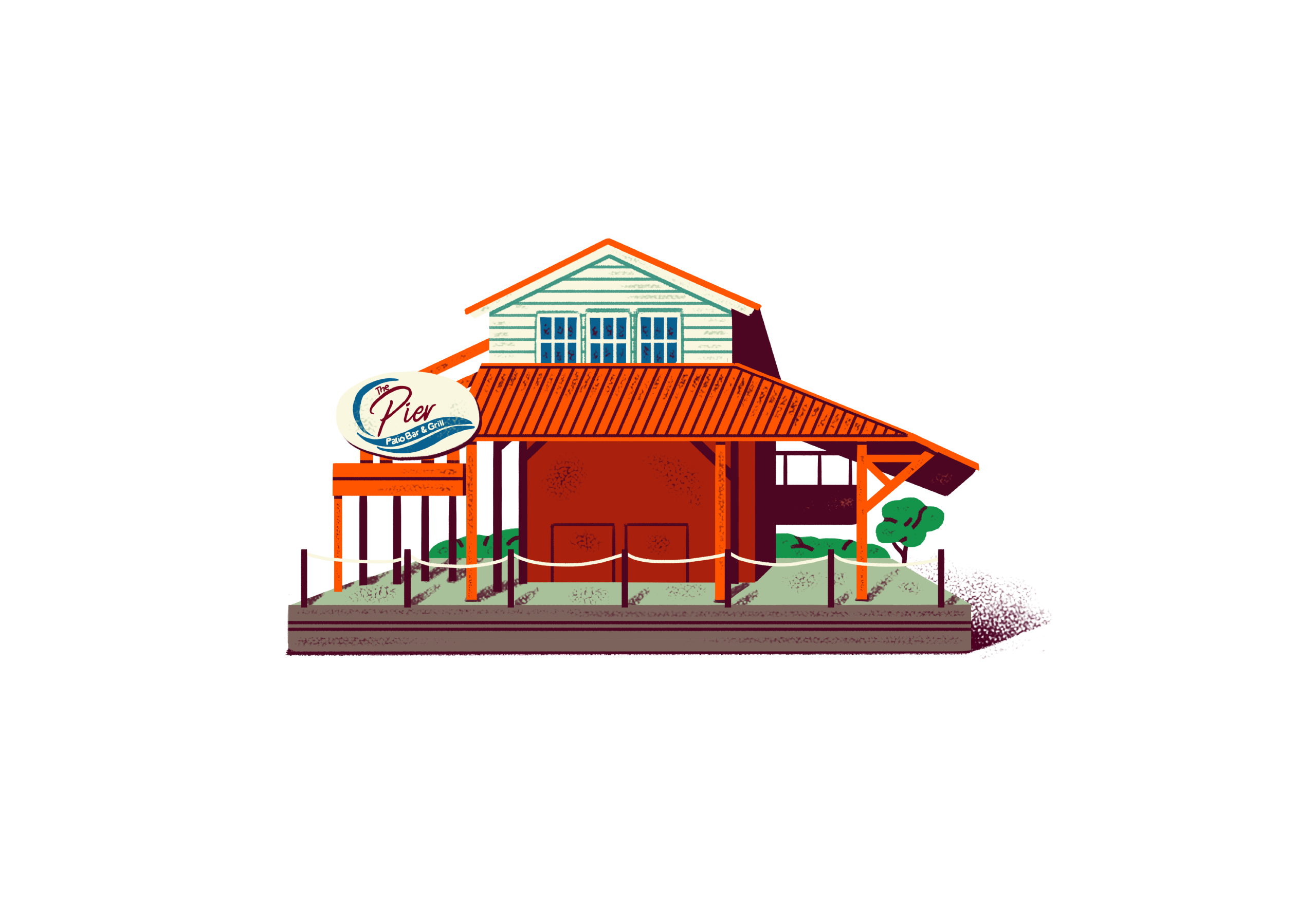 Illustrated icon of a waterfront patio