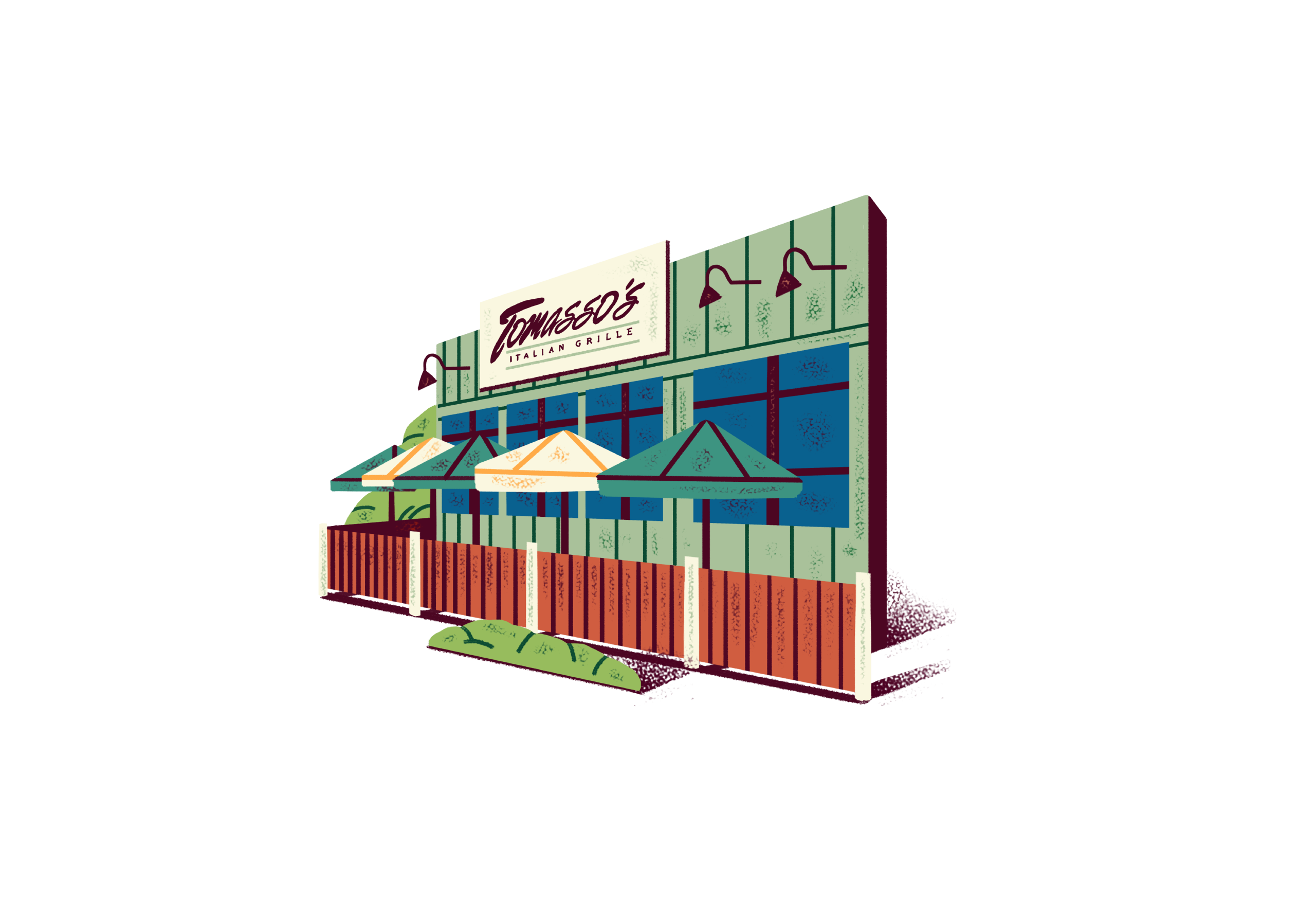 Illustrated icon of a waterfront patio