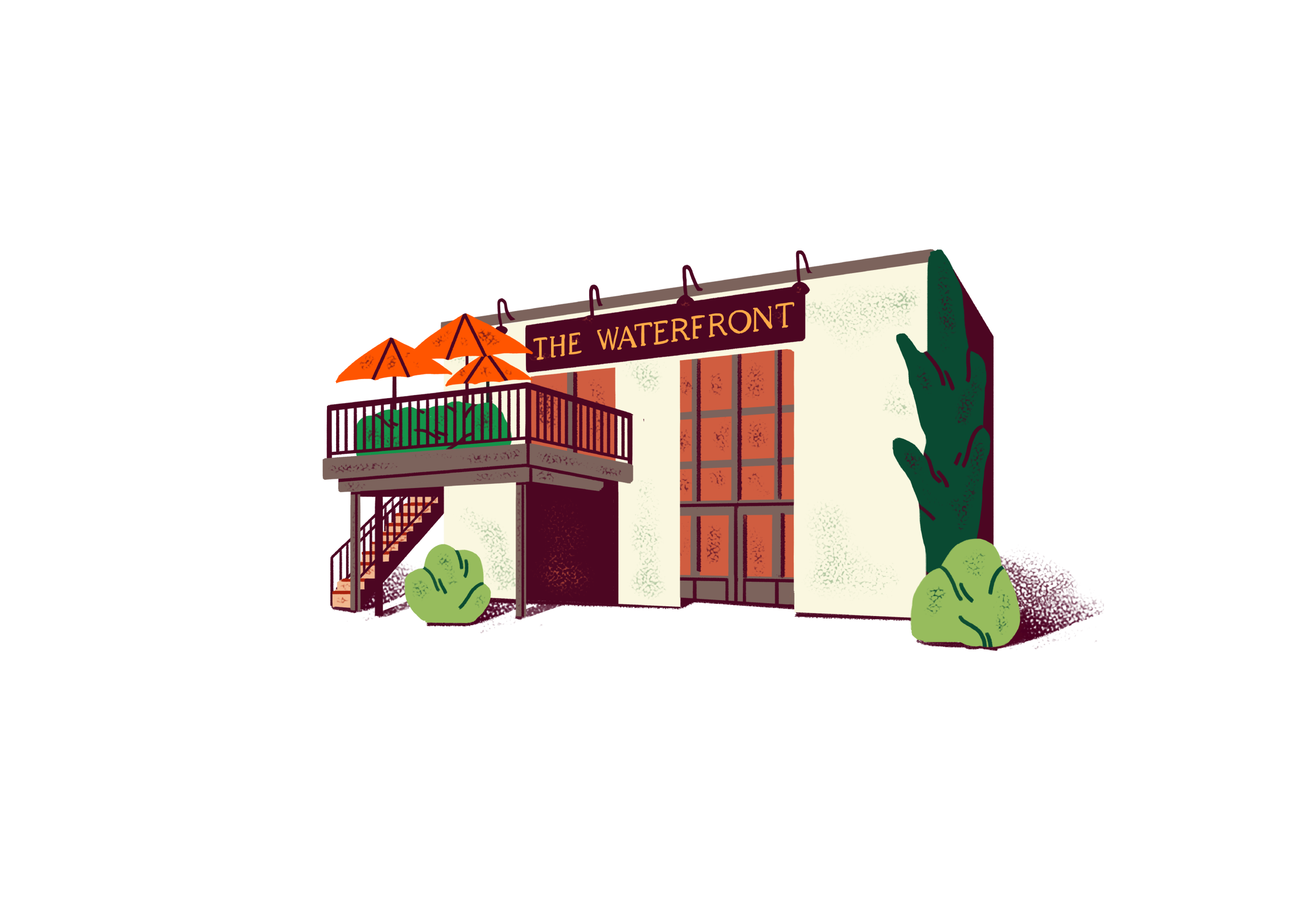 Illustrated icon of a waterfront patio