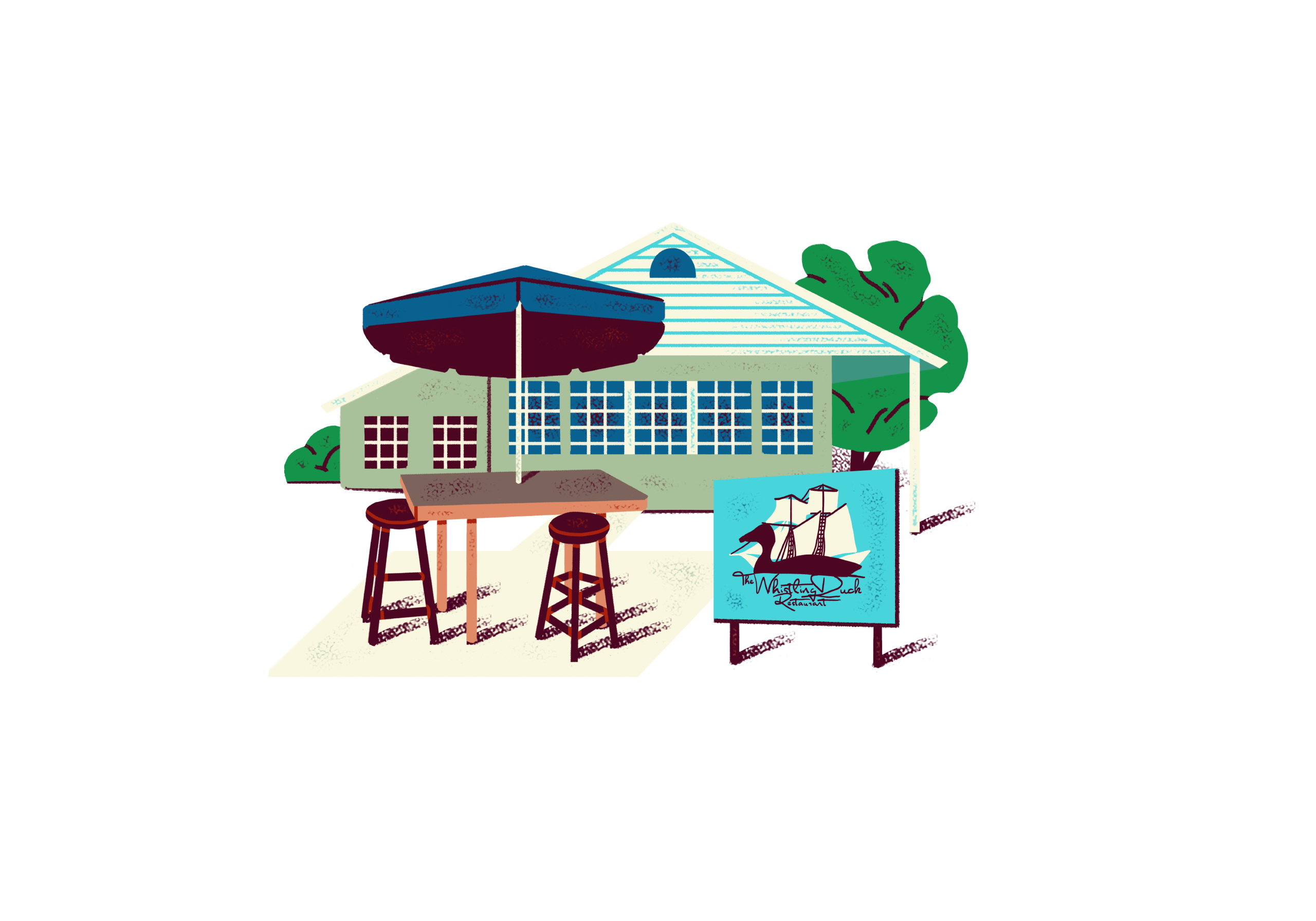 Illustrated icon of a waterfront patio