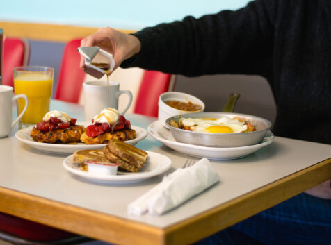 Image of a table with breakfast on it.