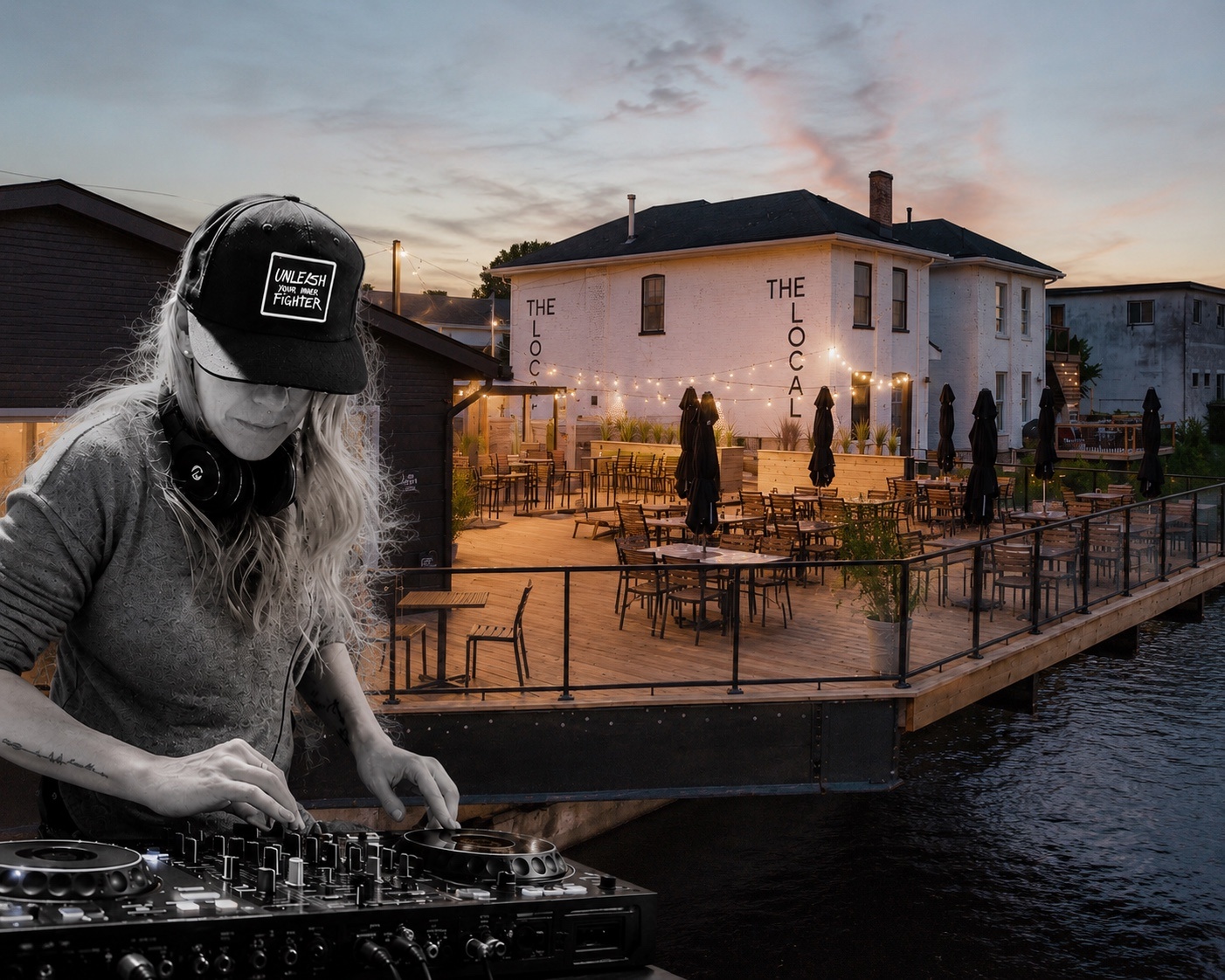 dj in front of patio restaurant