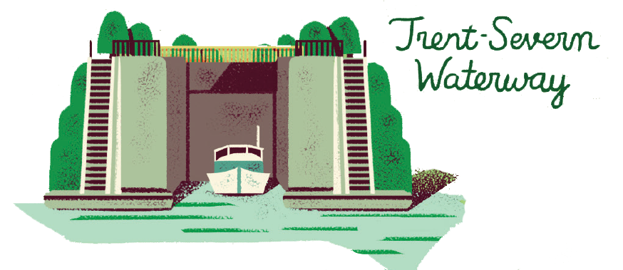 Illustration of a Trent-Severn Waterway lock with a boat at the bottom