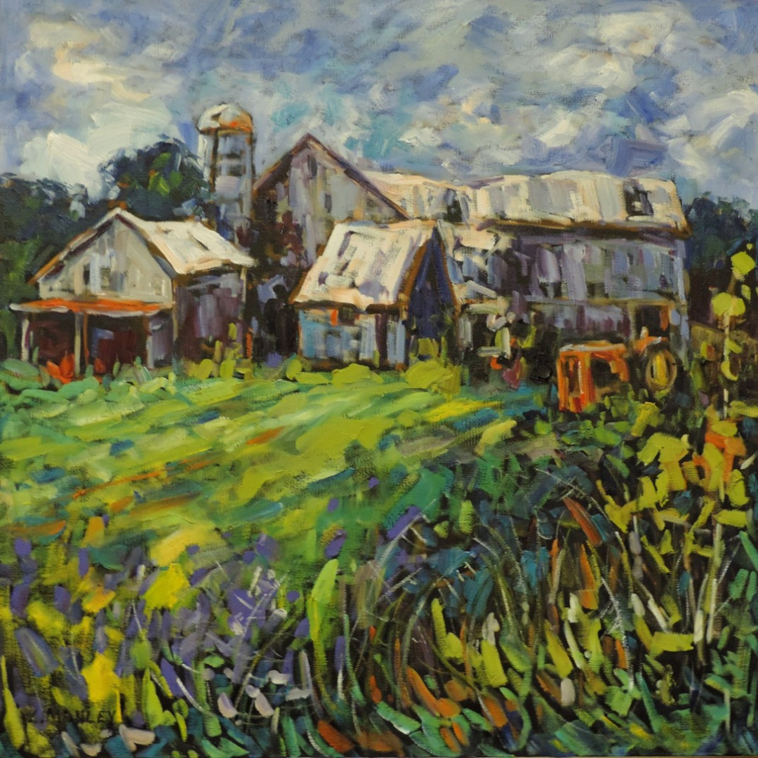 art of a village and grass