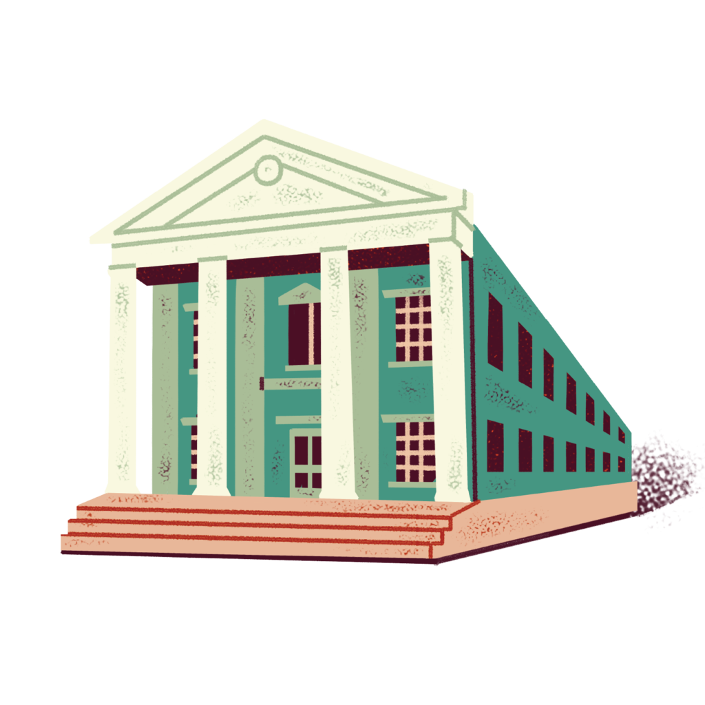 Illustration of a historic town hall