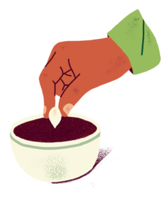 Illustration of a hand pinching over top of a pinch pot