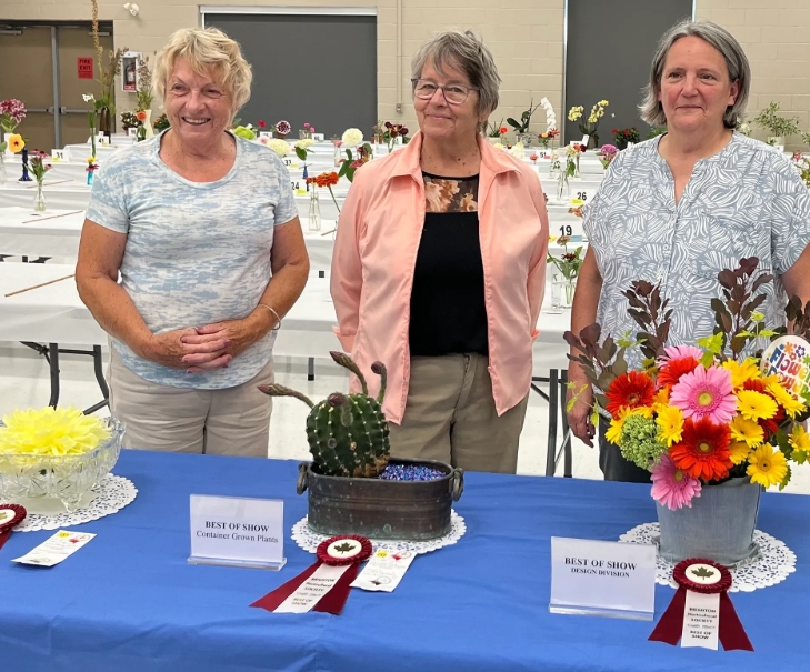 women standing in front of potted plants