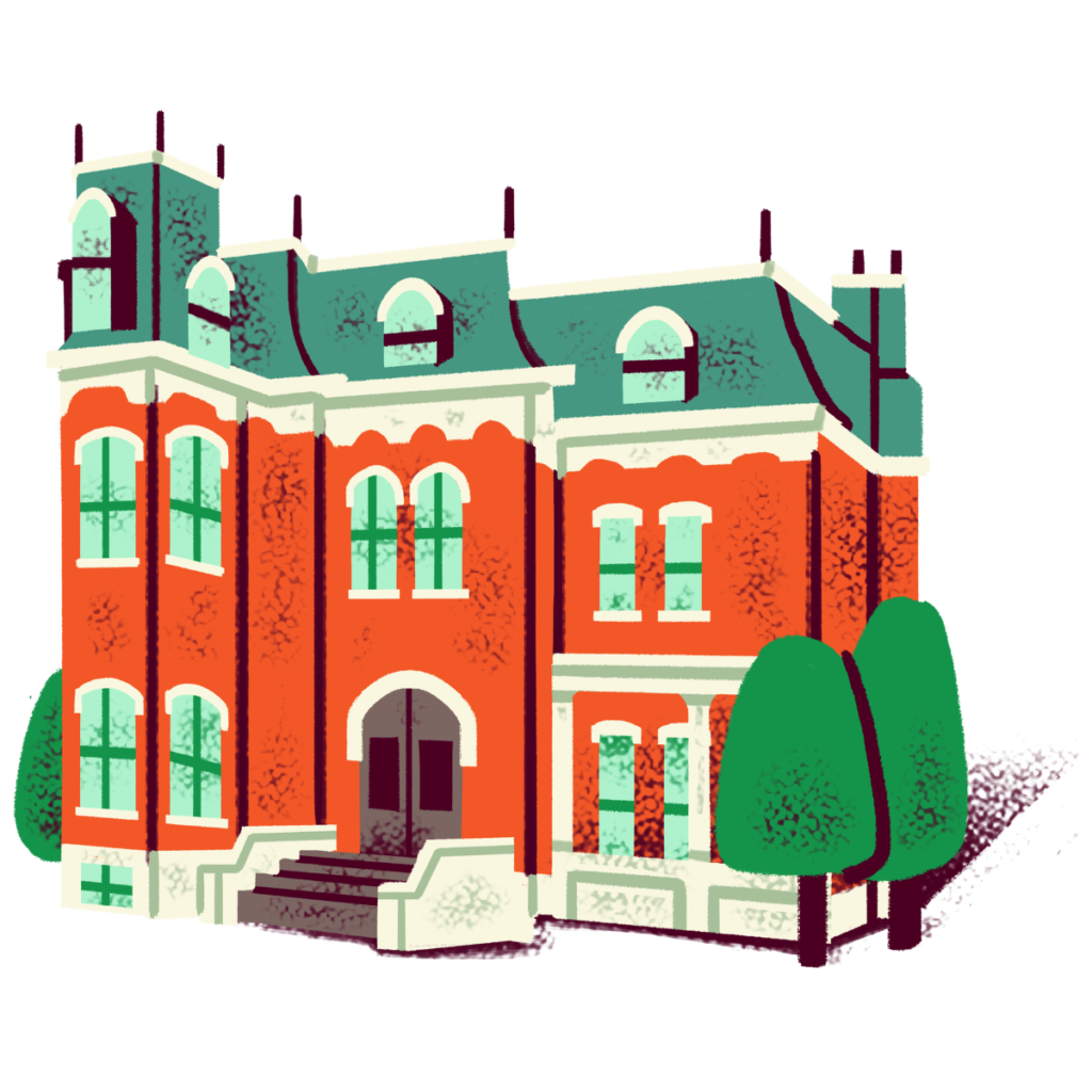 Illustration of a historic mansion representing Glanmore National Historic Site