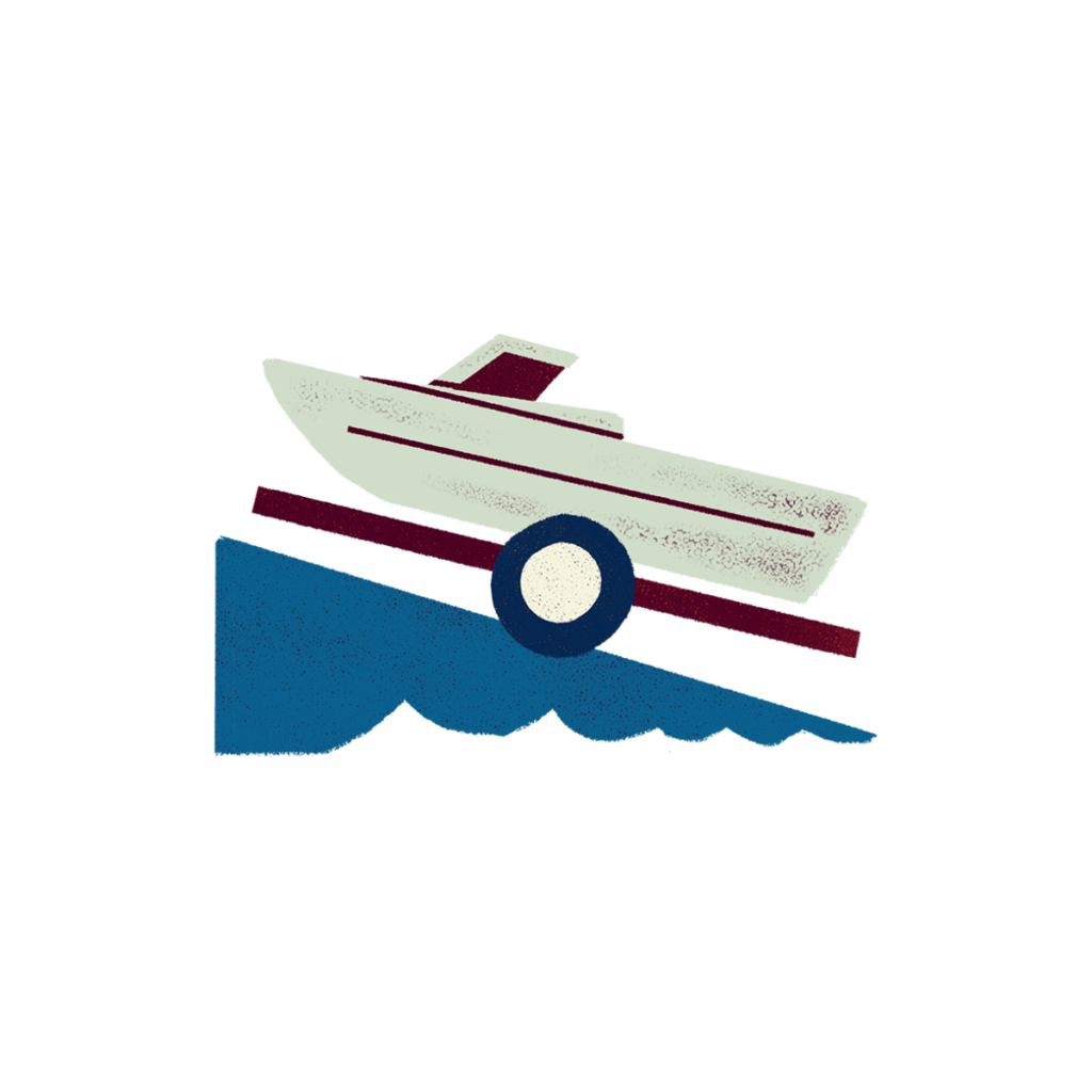Illustration of a boat being launched into the water