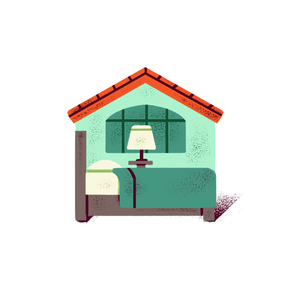 Illustration of a hotel room cross section